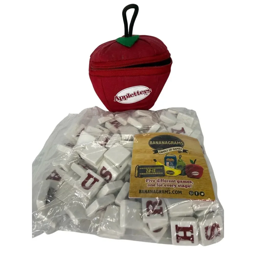 Appletters Word Tile Game Complete in Red Apple Cloth Pouch Bananagrams
